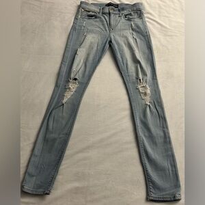 Express Light Blue Distressed Skinny Jeans